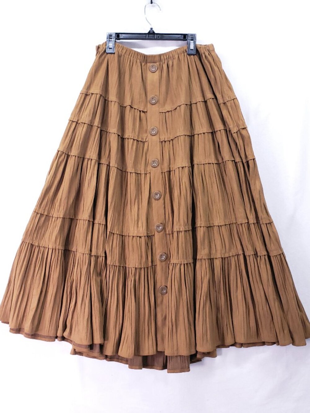 Woman Within Tiered Midi Skirt Size M Fit N Flare Brown Faux Suede Boho Western
